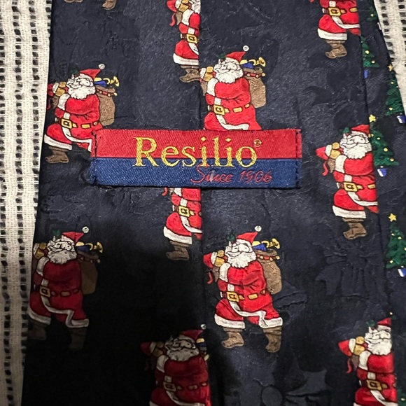 Navy Santa and Christmas Tree Patterned Tie - Picture 3 of 4
